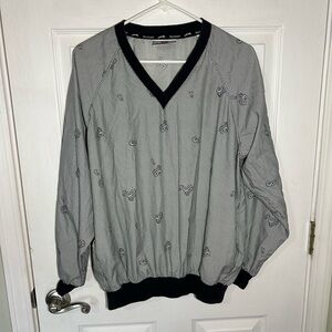 Slazenger Vintage Paisley V-Neck Golf Pullover Windbreaker Black White Medium